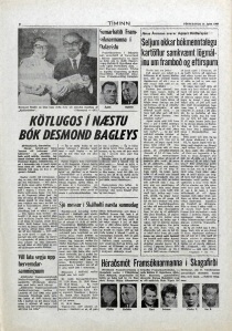 Desmond Bagley Icelandic media article from Timinn 15th August 1969.